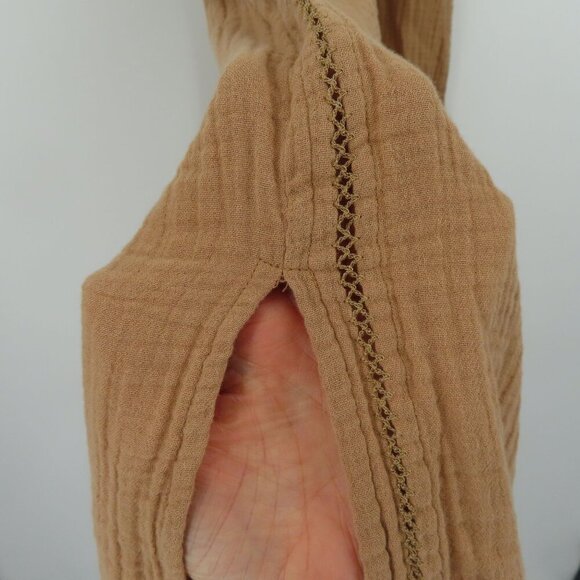 Aerie Women Small Brown Wide Leg Slit Slip On Pants Pockets Ruched Waistband - Picture 6 of 15